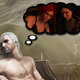 Geralt lounges shirtless on an easy chair and fantasizes about Yennefer and Triss.